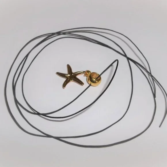 Gold Starfish Necklace Beach Theme Charm Pendant Medallion Cord Necklace A590 - Picture 6 of 10